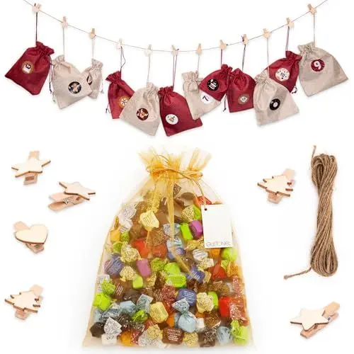 Produktbild: GUSTONE. Adventskalender DIY Antica Torroneria edle Pralinen-Trüffel Weihnachtskalender zum selber Befüllen und Aufhängen Geschenk-Set