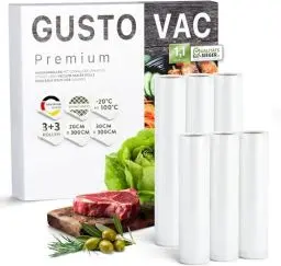 Produktbild: GustoVac Premium 6 Vakuumrollen, 3 Rollen 20x300cm & 3 Rollen 30x300cm Profi- Vakuumierbeutel für Vakuumierer, Vakuumierfolie, Kochfest & Sous Vide Gefrierbeutel, Lebensmittel Vakuumiergerät, BPA FREI
