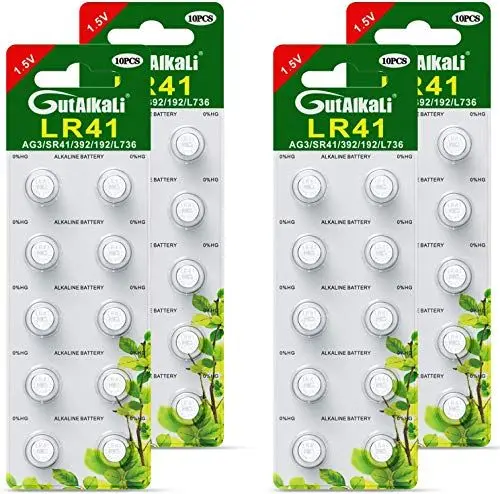 Produktbild: GutAlkaLi 40 Stück AG3 LR41 1.5V Alkaline Knopfzelle Batterien Ohne Quecksilber Knopfzellen