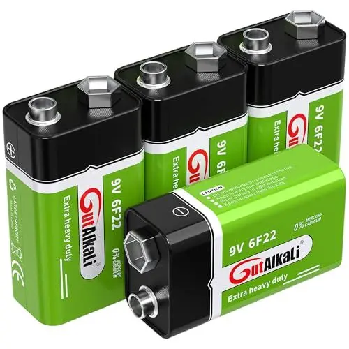 Produktbild: GutAlkaLi Batterien 9V Blockbatterie, 4 Stück, Longlife Power für Rauchmelder, Brand- & Feuermelder, Mikrofon 6lr61 6F22 PP3 MN1604