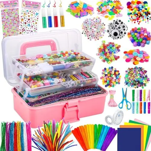 Produktbild: Gutenguy Bastelset Kinder, 3000+Pcs Bastelkoffer Bastelbedarf Material Set, Große Bastelbox Geschenke für Mädchen Jungen3 4 5 6 7 8 9 10 11 12 Jahre-Rosa