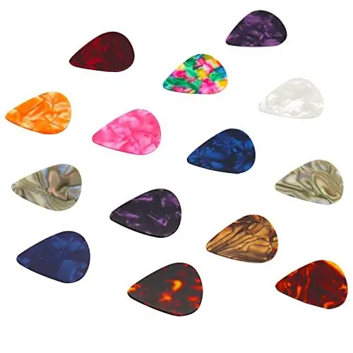 Produktbild: Gutiar Picks Gitarren plektren Gitarre Gitarrenplektren Set Plektrum Celluloid Gitarrenplektron 25 stück für Akustikgitarre Ukulele 5 Größe