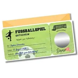 Produktbild: Gutschein Fussball | Gutscheinkarte, Fussballspiel, Fussball ticket | Rubbelaufkleber zum selbstbeschriften | Fussball Geschenke, Sportliche Geschenkidee | Personalisierte Überraschungskarte