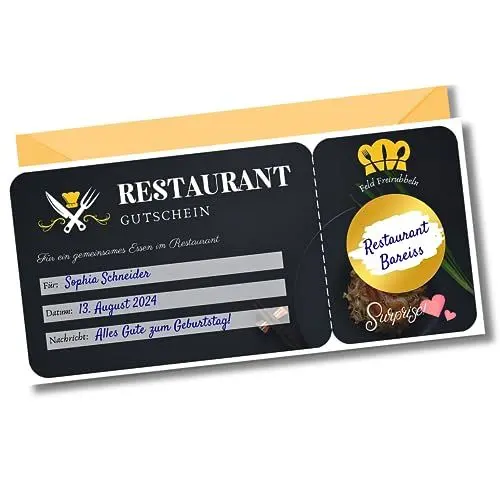 Produktbild: Gutschein Restaurant, Restaurantbesuch | Rubbelaufkleber zum selbstbeschriften | Gutscheinkarte essen gehen, Restauranteinladung | Personalisierte Rubbelkarte, Überraschungskarte (Restaurant)