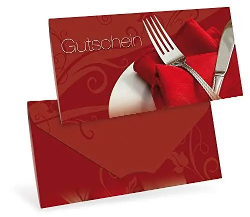 Produktbild: Gutscheinkarten (10 Stück) - Geschenkgutscheine für Gastronomie, Restaurant, Gaststätten, DIN lang Faltkarte verschließbar, blanko Vordruck zum Eintragen der Werte