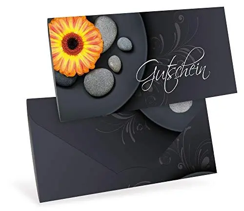 Produktbild: Gutscheinkarten (10 Stück) - Geschenkgutscheine für Wellness, Massage, Kosmetik - DIN lang Faltkarte verschließbar, blanko Vordruck zum Eintragen der Werte