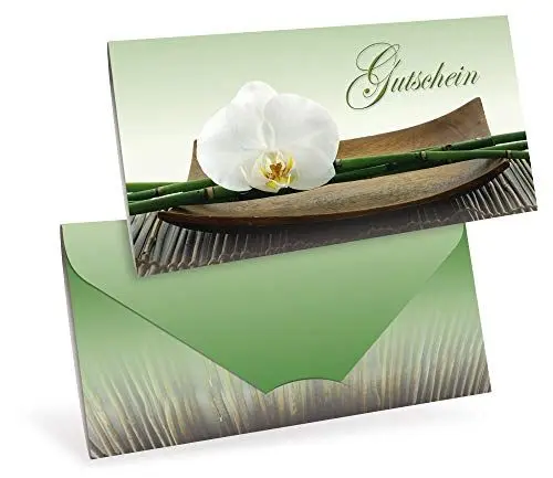 Produktbild: Gutscheinkarten (10 Stück) für Wellness, Yoga, Thai-Massage - verschließbare Faltkarte in DIN lang