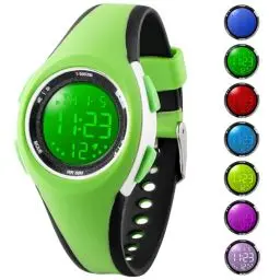 Produktbild: GUUMUXIN Kinderuhr, 7 Farben Kinderarmbanduhr Jungen Mädchen, Armbanduhr Kinder, 50 M Wasserdicht Sports Outdoor Digitaluhr Kinder, Armbanduhr für Junior Teenager Kids Watch(Grün)