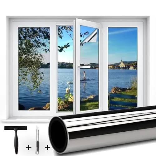 Produktbild: Guuteee Spiegelfolie Fenster Sichtschutz 44.5x200cm UV-Schutz Sonnenschutzfolie Fenster außen oder innen Selbstklebend Fensterfolie Sonnenschutz ohne Rückstände Thermofolie Fenster Gegen Hitze