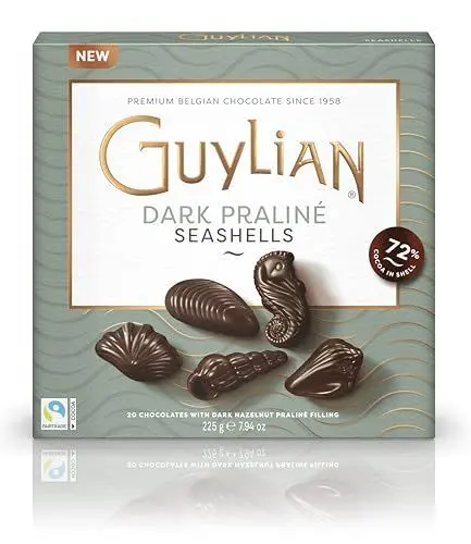 Produktbild: Guylian Meeresfrüchte Nuss-Nougat Dark Praliné 225 g-Packung Original Premium Belgische Pralinen in feinster 72% Zartbitterschokolade mit Nuss-Nougat Füllung (1 x 225g)