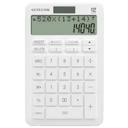 Produktbild: GUYUCOM Taschenrechner mit Verbessertem Speicher und Rückverfolgungsfunktion, 2-Zeiliges Deutlich Lesbares LCD-Display, 12-Stellig, Große Empfindliche Tasten, Weiß