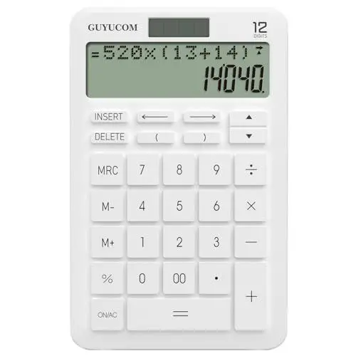 Produktbild: GUYUCOM Taschenrechner mit Verbessertem Speicher und Rückverfolgungsfunktion, 2-Zeiliges Deutlich Lesbares LCD-Display, 12-Stellig, Große Empfindliche Tasten, Weiß