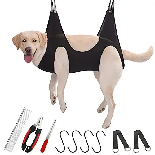 Produktbild: Guzekier Haustier Hängematte für Hunde und Katzen, für die Fellpflege, Hunde und Katzen Nägelschneiden, Haustierbedarfs-Set, Haustierpflege mit Nagelschere/Trimmer, Haustierkamm, Nagelfeile