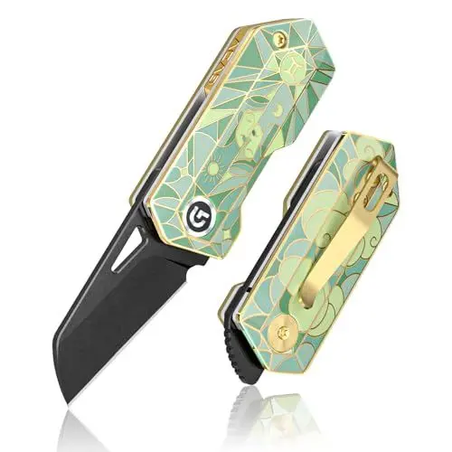 Produktbild: GVDV 9Cr18 Edelstahl Horoskop Taschenmesser Front Flipper, Kleine Klappmesser Einhandmesser mit Emaille-Imitation Griff, EDC Outdoor Survival Messer, Geschenke für Männer Frauen, Zwillinge