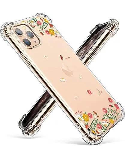 Produktbild: GVIEWIN für iPhone 11 Pro Hülle Blumen Weiche Flexibele Case TPU Shlanke Stoßfeste Handyhülle Transparent Cover Handyhülle iPhone 11 Pro 2019 5.8