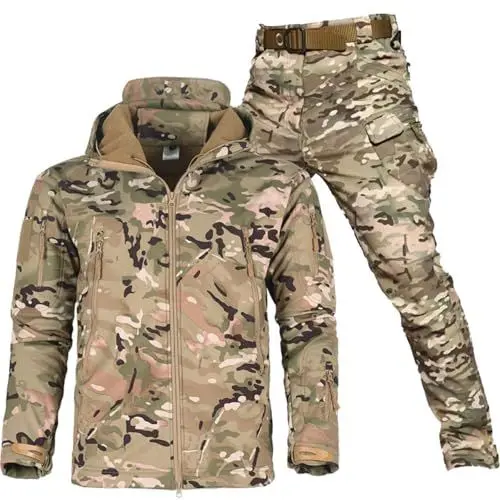 Produktbild: Gvqng Taktische Jacke Und Hose FüR MäNner, Armee-Kampfkleidung, MilitäRische Tarnuniform FüR Die Jagd, MilitäRische Softshell-AnzüGe, Wasserdicht, Leicht, Outdoor,01,S