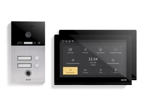 Produktbild: GVS - 2-Familienhaus IP Video Türsprechanlage AVS5532A - Mit 2x10 Zoll Monitor, App, HD-Kamera & Türöffner Funktion (Fingerprint/RFID) - Türklingel Sprechanlage Gegensprechanlage