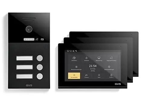 Produktbild: GVS - IP Video Türsprechanlage 3 Familienhaus mit Türöffner, HD Kamera, 3X 7 Zoll Monitor & App - Smarte Video Türklingel mit Kamera & Gegensprechanlage (AVS1291U)