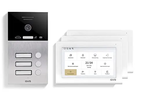 Produktbild: GVS - IP Video Türsprechanlage 3 Familienhaus mit Türöffner, HD Kamera, 3X 7 Zoll Monitor & App - Smarte Video Türklingel mit Kamera & Gegensprechanlage (AVS1372A)