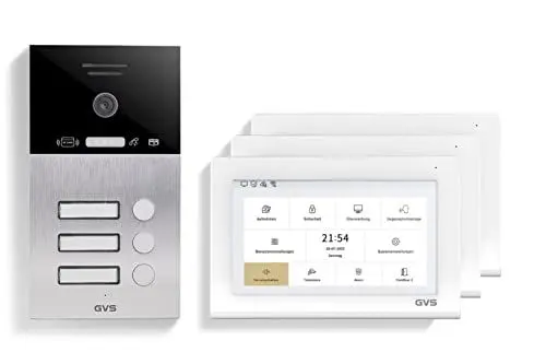 Produktbild: GVS - IP Video Türsprechanlage 3 Familienhaus mit Türöffner (RFID), HD Kamera, 3X 7 Zoll Monitor & App - Smarte Video Türklingel mit Kamera & Gegensprechanlage (AVS4460U)