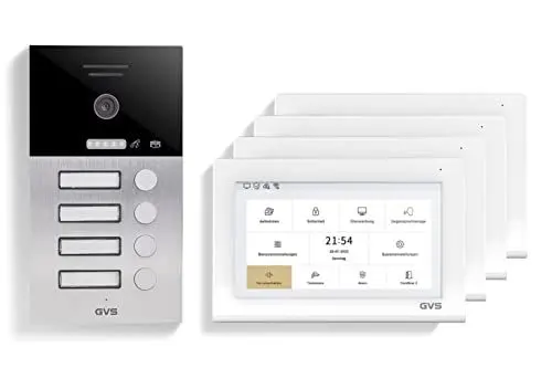 Produktbild: GVS - IP Video Türsprechanlage 4 Familienhaus mit Türöffner, HD Kamera, 4X 7 Zoll Monitor & App - Smarte Video Türklingel mit Kamera & Gegensprechanlage (AVS1382U)