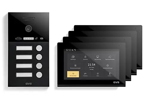 Produktbild: GVS - 4-Familienhaus IP Video Türsprechanlage AVS4292A - Mit 4x7 Zoll Monitor, App, HD-Kamera & Türöffner Funktion (RFID) - Türklingel | Sprechanlage | Gegensprechanlage