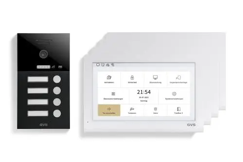 Produktbild: GVS - IP Video Türsprechanlage 4 Familienhaus mit Türöffner, HD Kamera, 4X 10 Zoll Monitor & App - Smarte Video Türklingel mit Kamera & Gegensprechanlage (AVS5417U)