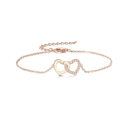 Produktbild: GW Armband Damen mit Herz Anhänger Zirkonia Silberarmband Damen Schmuck Geschenke für Frauen Mama Beste Freundin (Rosegold)