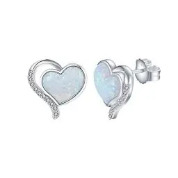 Produktbild: GW Opal Ohrringe Silber Ohrringe Damen 925 Stecke Damenohrringe mit Herz Opal Stein Zirkonia Silberne Geschenke für Frauen Geburtstag