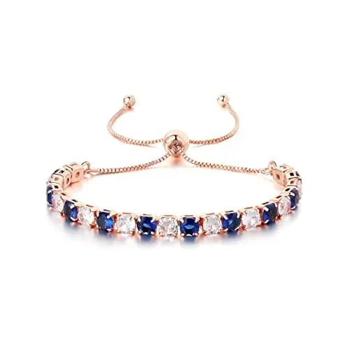 Produktbild: GW Tennisarmbänder für Damen Armkette Gold Silber Zirkonia Kristall Armbänder für Frauen (Einstellbar-1, Blau-Clear-Rose-Gold)
