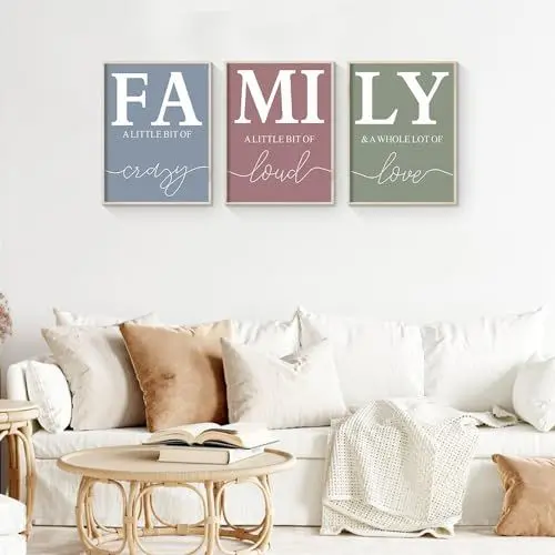 Produktbild: Gwezms Wandbilder Wohnzimmer, Bilder Wohnzimmer Leinwand Bilder Set, 3-teiliges Ohne Rahmen, 30x40cm,Thema FAMILY für Wohnzimmer und Schlafzimmer Dekoration, Poster