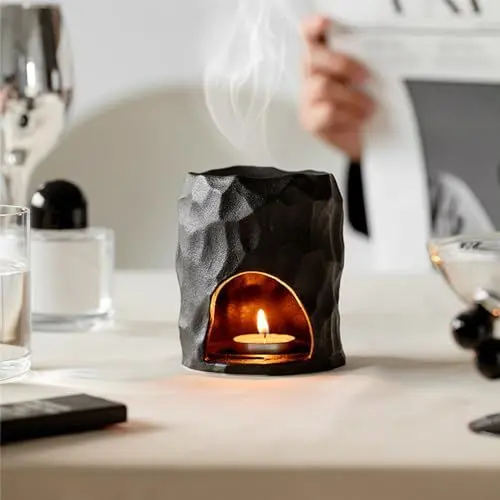 Produktbild: Gwezmxs Aromatische Keramiklampen, Duftlampen für Ätherische Öle Kerzen, Schwarz Aromalampe mit hitzebeständiger Beschichtung, Duftöl Lampe, Einzigartiges Baumstumpf Design