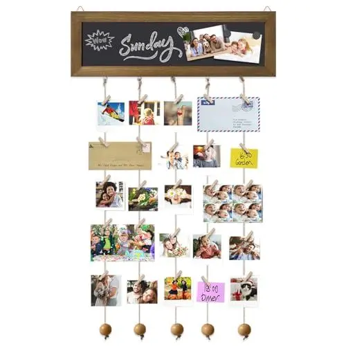Produktbild: Gwezmxs Bilderrahmen Collage, Holz Bilderwand 5 Linen und 30 Holzklammern, Groß Fotocollage Aufhängen, DIY Fotorahmen, Fotogeschenke