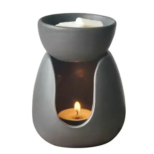 Produktbild: Gwezmxs Dunkelgrau Duftlampe für ätherische Öle, Keramik Duftstövchen mit U-Kerbe, Teelicht Duftlampe, Aromalampen, Essential Oil Burner 9 * 9 * 11.5cm
