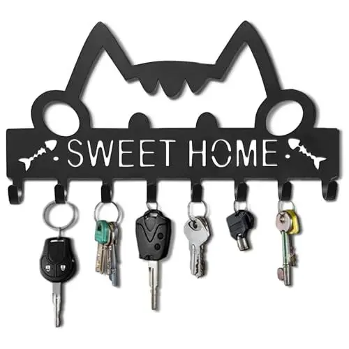 Produktbild: Gwezmxs Schlüsselbrett Schlüsselhalter, Schwarz Modern Schlüsselbrett Wand, mit 8 Haken Metal Personalisiert, Legierter Stahl Schlüsselboard Schlüsselablage, Kleben Schlüsselhaken, Wall Key Holder