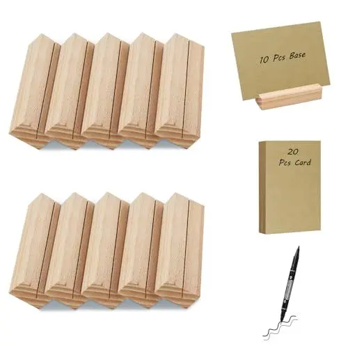 Produktbild: Gwezmxs Tischkartenhalter Holz, 10 Stück Fotohalter mit Klammern, Kartenhalter für Hochzeit, Kartenständer, Bilderhalter, Tischkärtchen, Holzaufsteller, Holzständer, Tischnummernhalter