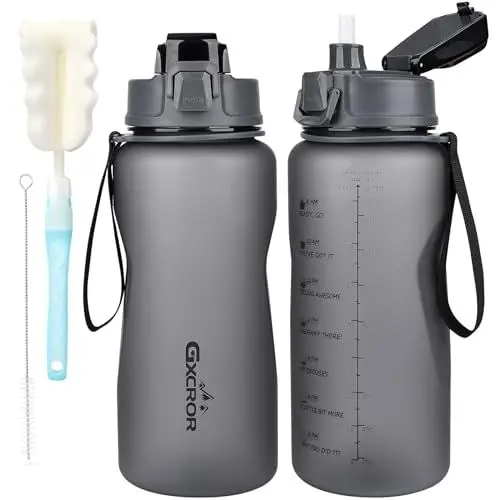 Produktbild: GXCROR Trinkflasche 2L BPA Frei Auslaufsicher Sport Gym Wasserflasche Getränkeflasche Flasche Bottle mit Zeitmarkierung für Kohlensäurehaltige Getränke