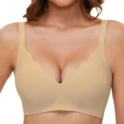 Produktbild: GXOULRRA V Ausschnitt BH Damen ohne bügel Softschalen Bustier Damen High Elastizität BH ohne bügel mit zusätzlicher BH-Verlängerung Beige XL