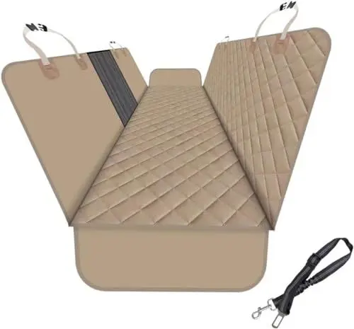 Produktbild: GXT, Rücksitzbezug für Hunde, für Autos, SUVs und LKWs mit Netzfenster, kratzfestes, rutschfestes und wasserdichtes Material, verbesserte Version mit Hundeleine (Dunkles Khaki)