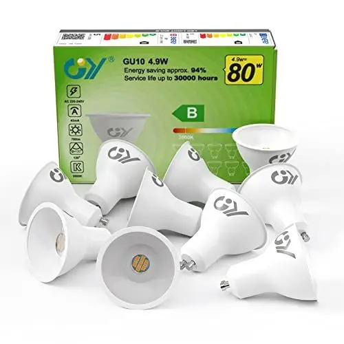 Produktbild: GY GU10 LED Warmweiss Lampe 4.9W 780 Lumen 3000K Warmweiß Glühbirnen,80W Halogenlampe ersetzt,Abstrahlwinkel 120° Leuchtmittel,Nicht Dimmbar Energiesparlampe,10er-Pack (Energieeffizienzklasse B)