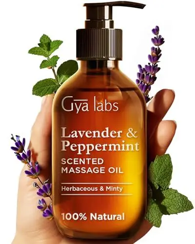 Produktbild: Gya Labs Lavendel- & Pfefferminz-Massageöle für schmerzende Muskeln & Haut - 100% Reines Natürliches - mit Jojoba, Argan, Sonnenblume, Mandel & Vitamin E (200 ml)