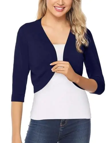 Produktbild: Gyabnw Bolero Damen 3/4 Ärmel Jacke Elegant Damen Cardigan Strickjacke Kurz Tops Jäckchen Oberteile A-Blau,M