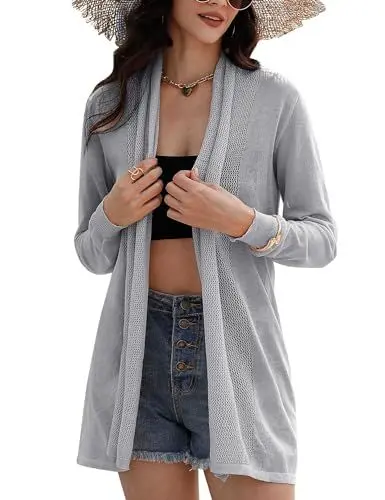 Produktbild: Gyabnw Leichte Sommer Strickjacke Cardigan Damen Dünne Strickjacke Leicht Open Front Sommerjacke Grau,L