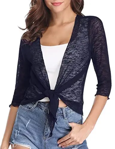 Produktbild: Gyabnw Damen Bolero Chiffon 3/4 Ärmel Jacke Elegant Bolerojacke Sommer Kurze Cardigan Leicht Dünn Bolero Jäckchen
