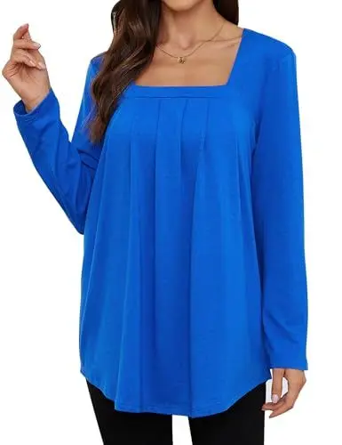 Produktbild: Gyabnw Damen Langarm Elegant Herbst Einfarbig Falten Lässige Locker Longshirt Tops