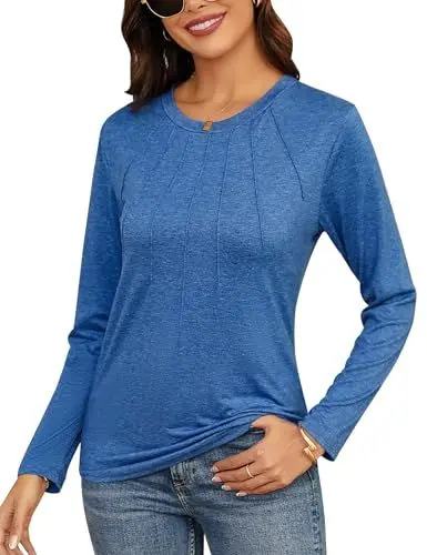 Produktbild: Gyabnw Damen Langarmshirt Rundhalsausschnitt Lässig Oberteile Casual Herbst Blau,L