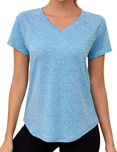 Produktbild: Gyabnw Damen Sportshirt Atmungsaktiv Kurzarm Leichtes Funktions Sport Oberteile Damen V-Ausschnitt Sport Top Damen Für Fitness Laufshirt Yoga