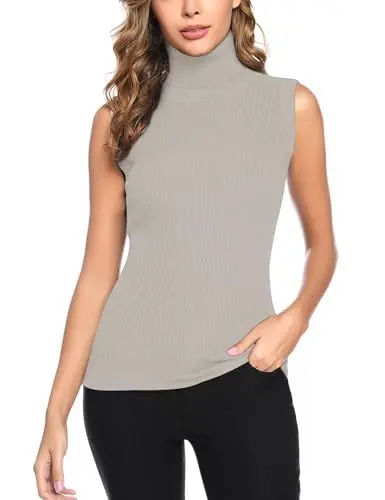 Produktbild: Gyabnw Pullover Damen Ärmellos Rollkragen Strickpullover Elegant Sleeveless Rollkragenpullover Rippenstrick Strickpullunder Herbst Winter Rolli Top