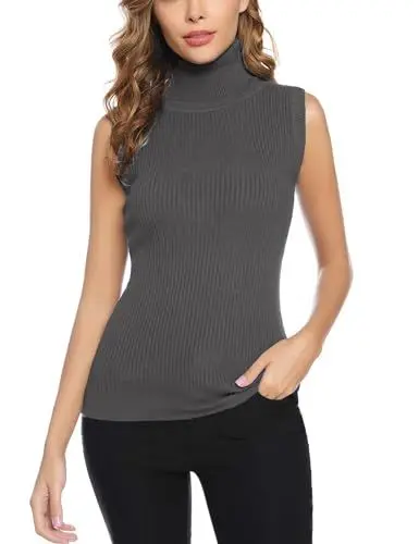 Produktbild: Gyabnw Pullover Damen Ärmellos Rollkragenpullover Strickpullover Sleeveless Rollkragen Pulli Elegant Rolli Top Herbst Winter, Dunkelgrau M