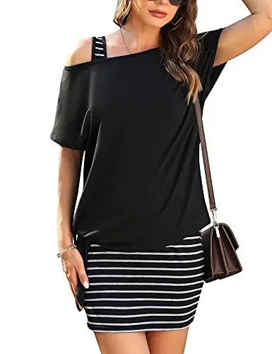 Produktbild: Gyabnw Sommerkleid Damen Casual Minikleid Kurzarm Shirt mit Streifen Damen Kleid Strandkleid